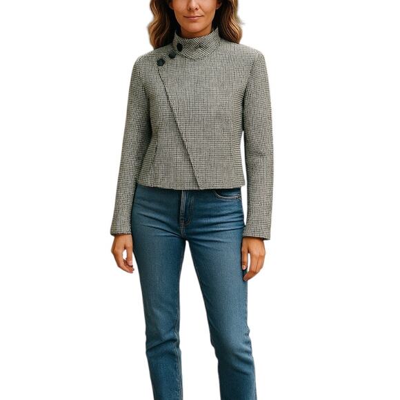 Ralph Lauren Black Label Virgin Wool Jacket Houndstooth Black White Size 4 - Picture 1 of 9